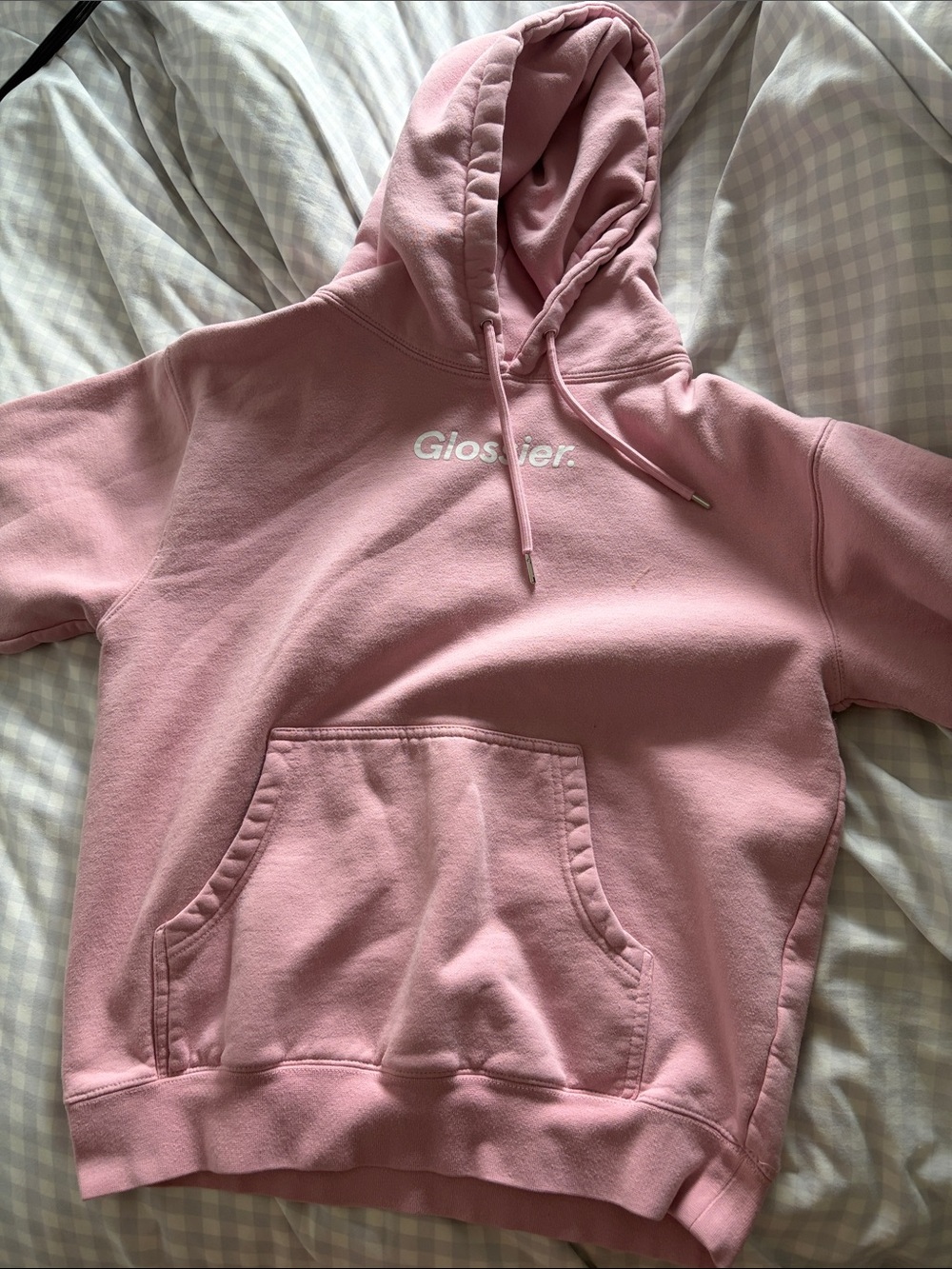 Glossier Light Pink Logo Pullover Hoodie